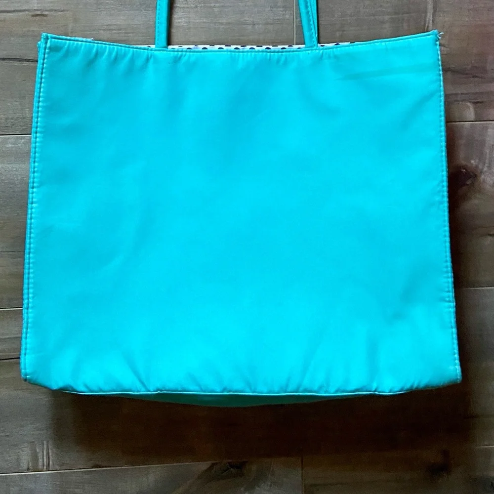 Lancome Tote Bag in Turquoise with Black and White Polka Dot Lining